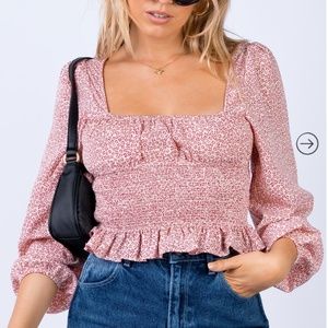 Princess Polly Red and Cream Long sleeve Blouse